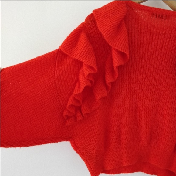 Zara red cropped ruffled sweater - Size medium - Picture 5 of 7